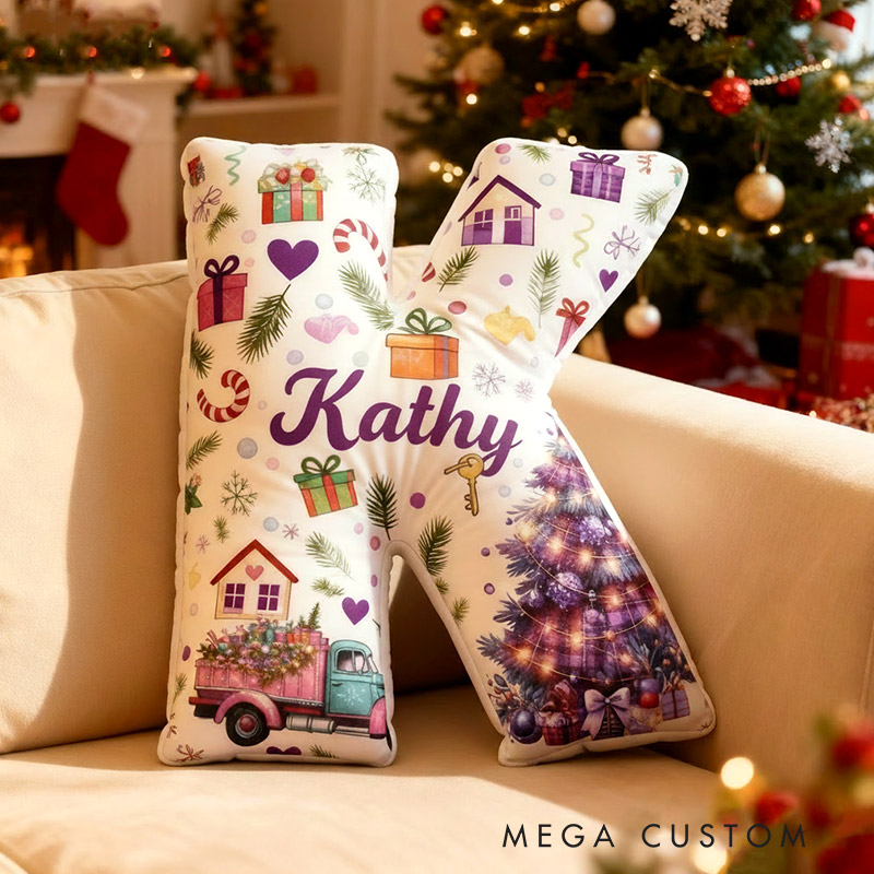 Personalized Christmas Initial Pillow Graphic 3D Print Christmas Custom Name Pillow Festive Holiday Pillow Housewarming Gift Family Gift 