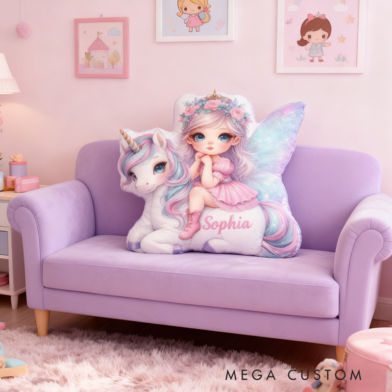 Personalized Name Fairy Christmas Gift Pillow Pastel Colors Custom Name and Whimsical Fantasy Style Graphic 3D Print Pillow for Kids