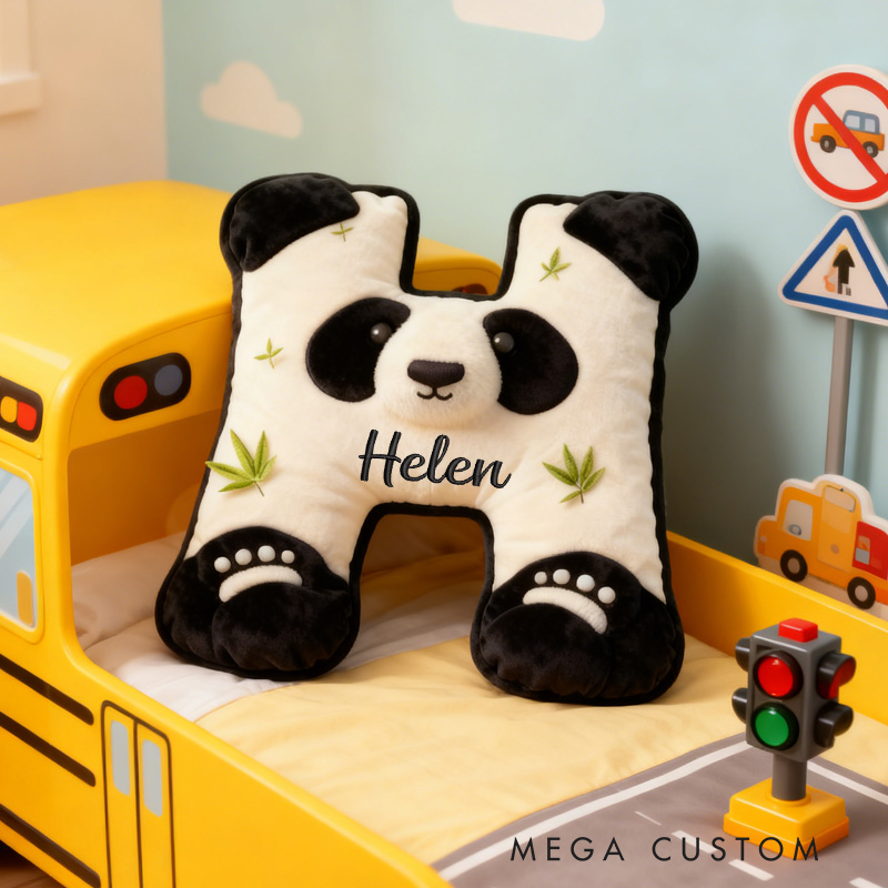 Personalized Panda Alphabet Throw Pillow Travel in Sichuan Panda Letter Pillow with Name for Kids Girl Boy Traveler Christmas Gifts Loving Room Decor