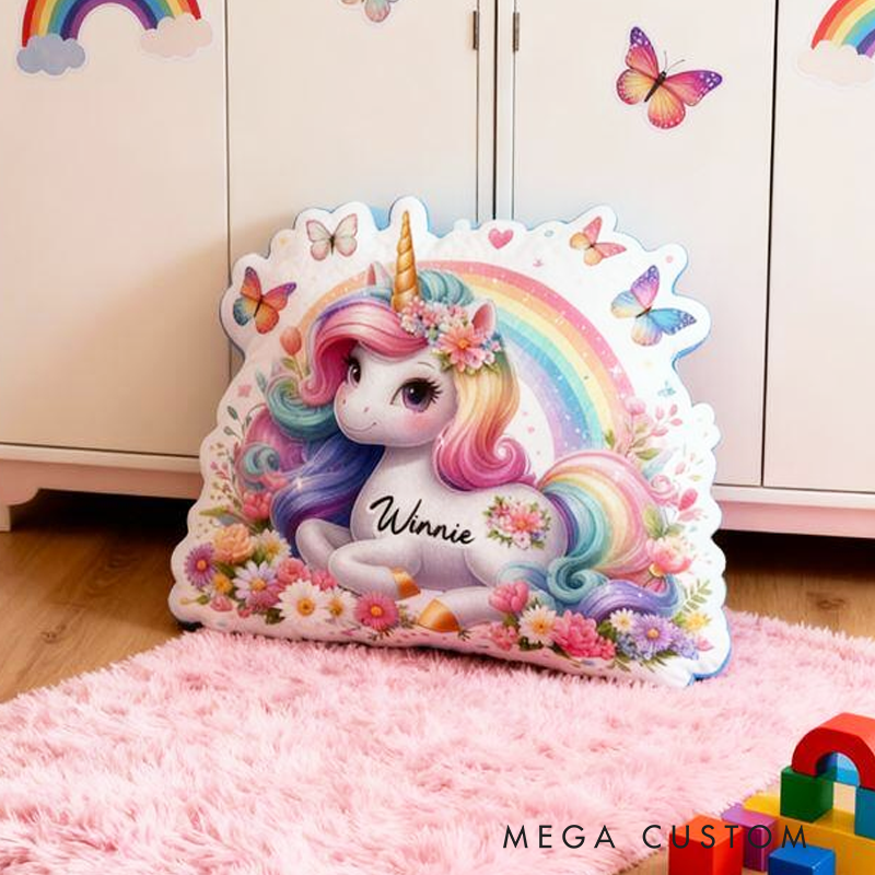 Personalized Dream Horse and Rainbow with Name Graphic 3D Print Pillow Christmas Gift for Kids or Baby Birthday Gift