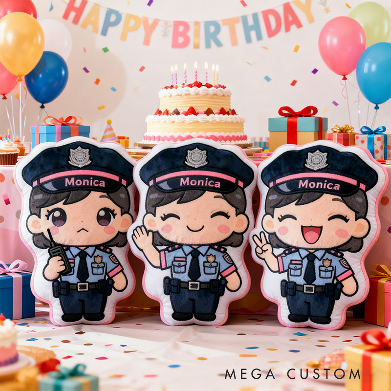 Personalized Female Police Officer Shaped Pillow Custom Name Cushion Choose Character Style Gifts