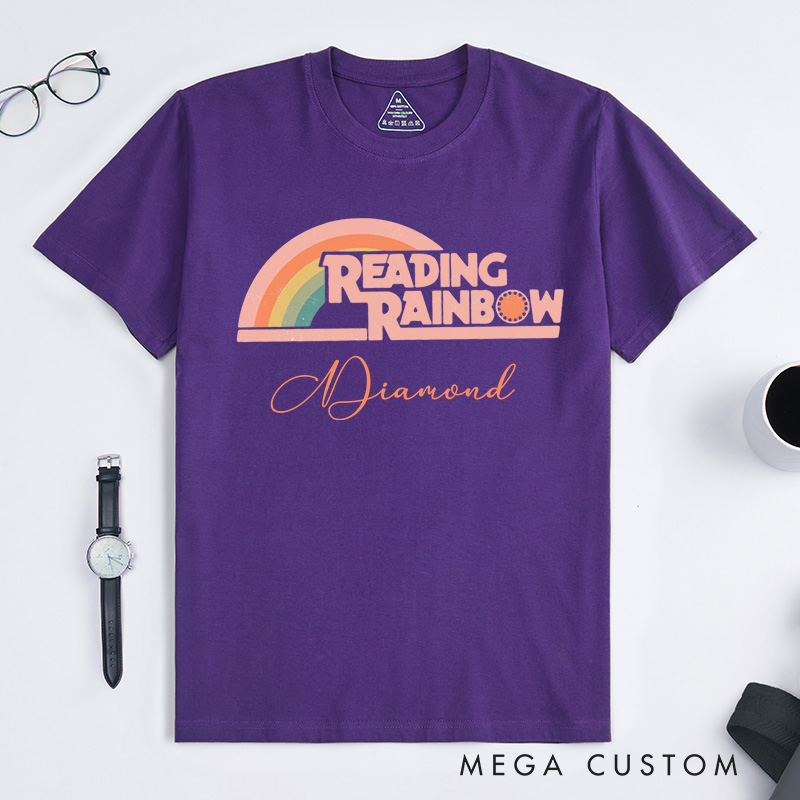 Personalized Reading Rainbow Classic T-Shirts Love to Read Tee Funny Librarian Tee with Name Reading Retro Tshirt Book Lover Shirt Gift for Reader