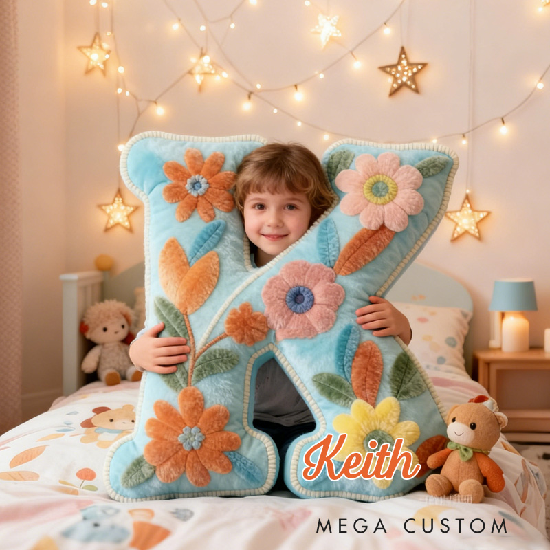 Personalized Flower Alphabet Throw Pillow Garden Flower Letter Pillow with Name for Kids Girl Boy Gardener Christmas Gifts Loving Room Decor