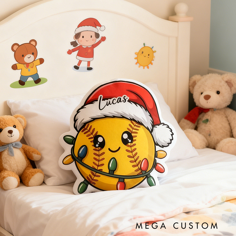 Personalized Christmas Softball Pillow Spread Holiday Cheer with Your Name