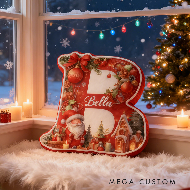 Personalized Christmas Initial Pillow Graphic 3D Print Custom Name Pillow Festive Holiday Pillow Housewarming Gift Family Gift 