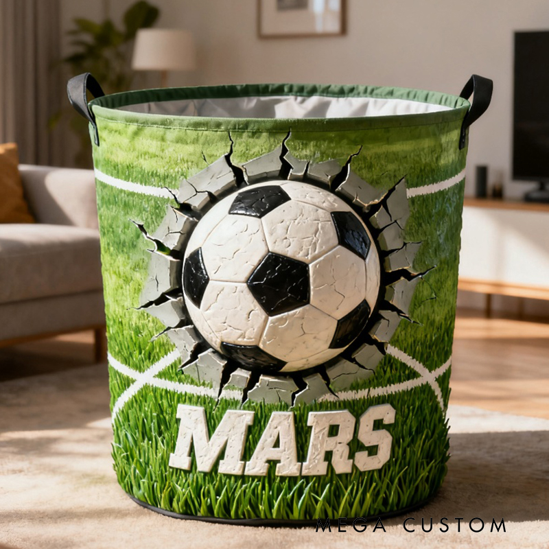 Personalized Soccer Storage Basket with Custom Name and Dynamic Design for Soccer Fans