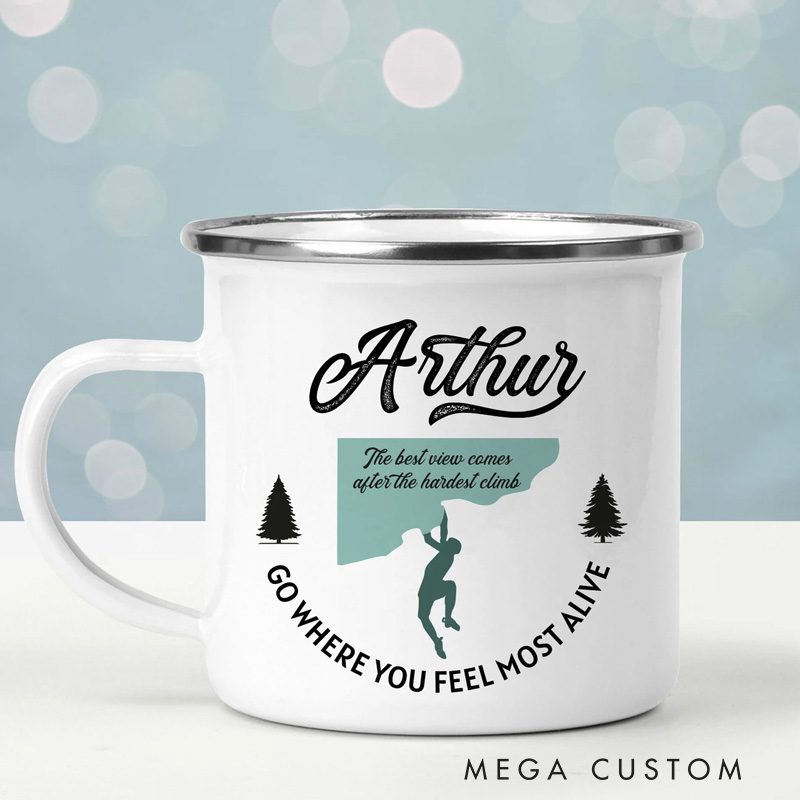 Personalised Climbing Enamel Camp Mug Couple Rock Climbing Present Mountain Climbing Wanker Gift for Climber Outdoor adventure Lover