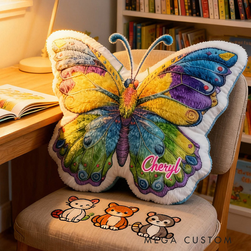 Personalized Name Pillow with Butterflies Design Colorful Gift for Kids Gardening Lovers Gift