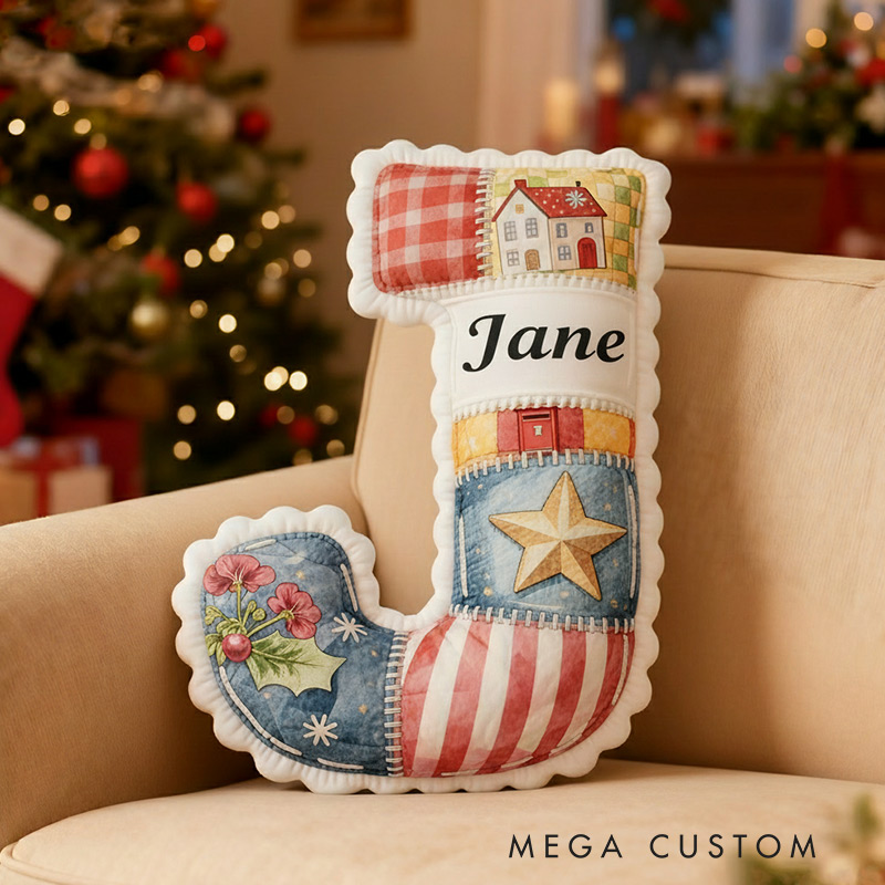 Personalized Letter Name Pillow Patchwork Christmas Initial Pillow Graphic 3D Print Gift for Kids and Family Housewarming Gift 