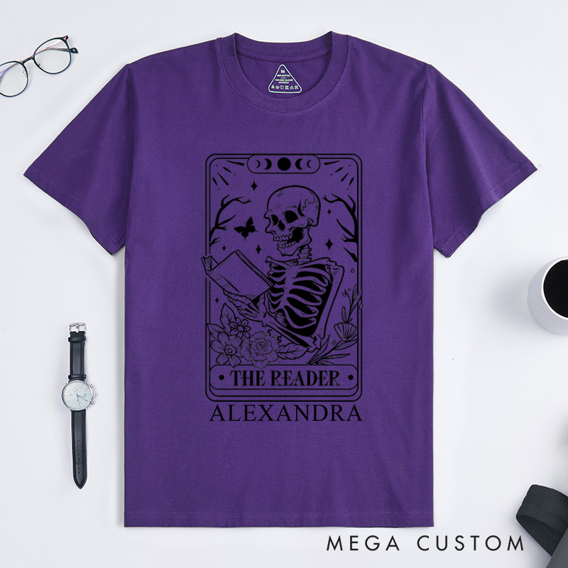 Personalized The Reader Tarot Card Shirt Skeleton Classic T-Shirts Reading Shirt Book Lover Shirt Gift Librarian Shirt Reader Gift