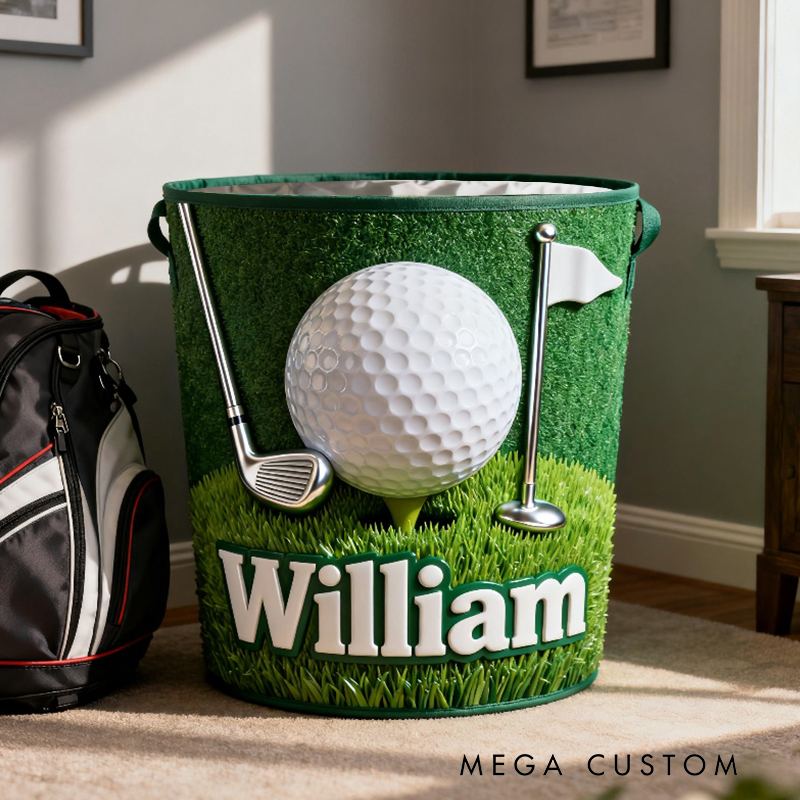 Personalized Golf Storage Basket with Custom Name and Fiery Ball Design for Enthusiasts