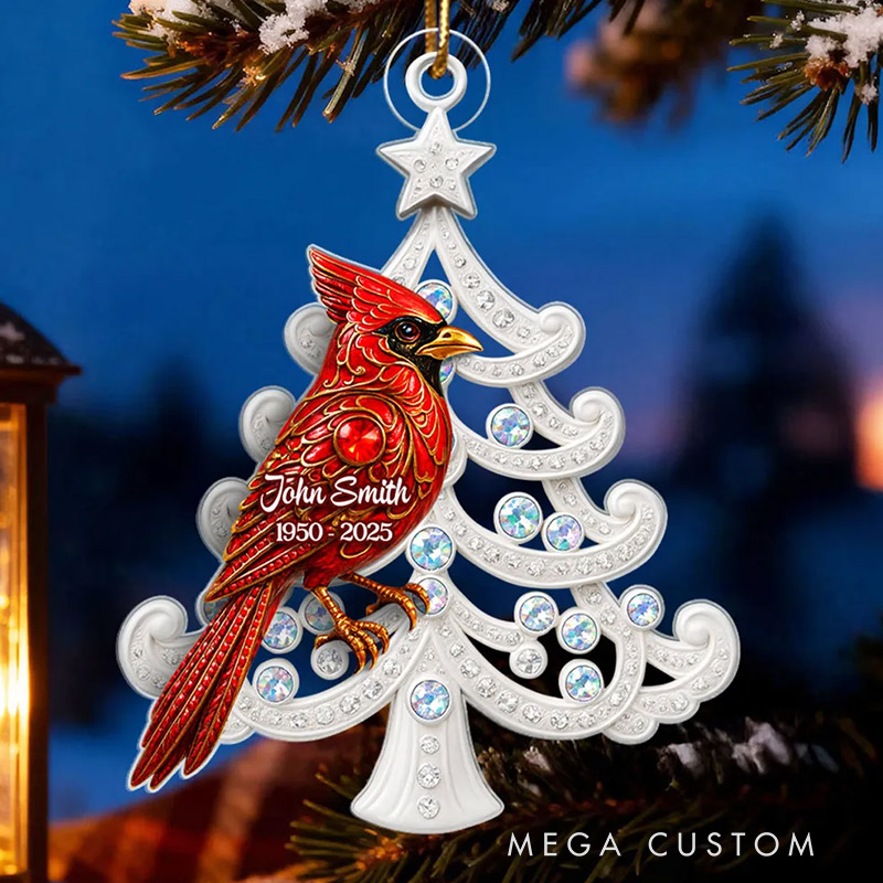 Personalized Acrylic Ornament 3D Metal Red Cardinal On Christmas Tree Sympathy Christmas Gift for Loss of Loved Ones