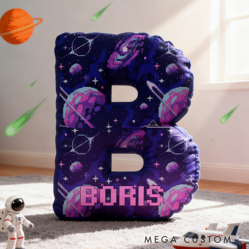 Personalized Space-Themed Custom Initial Pillow Kid Pillow Astronomy Enthusiasts Pillow Geek Nerd Gift