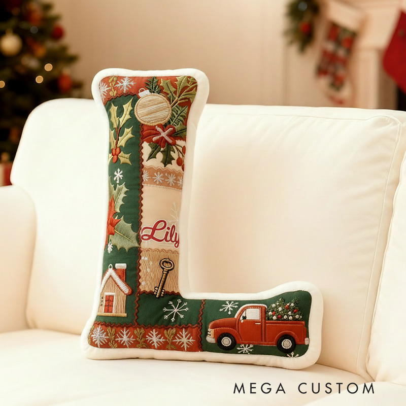 Personalized Letter Name Pillow Patchwork Christmas Initial Pillow Graphic 3D Print Gift for Kids and Family Housewarming Gift 