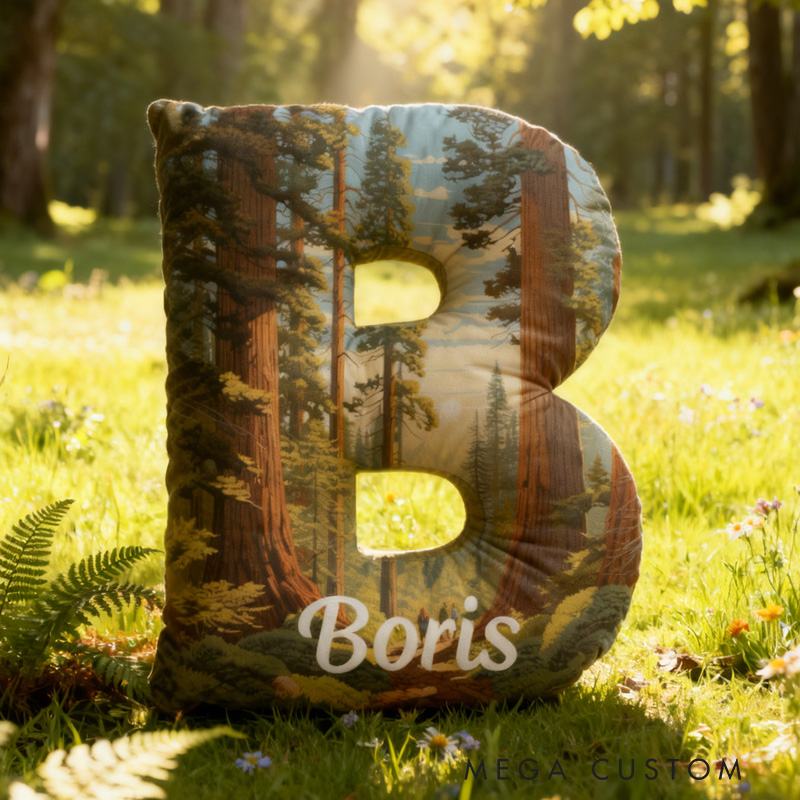 Personalized Forest Themed Custom Initial Pillow Sequoia National Park Pillow Gift for Outdoor Nature Enthusiasts