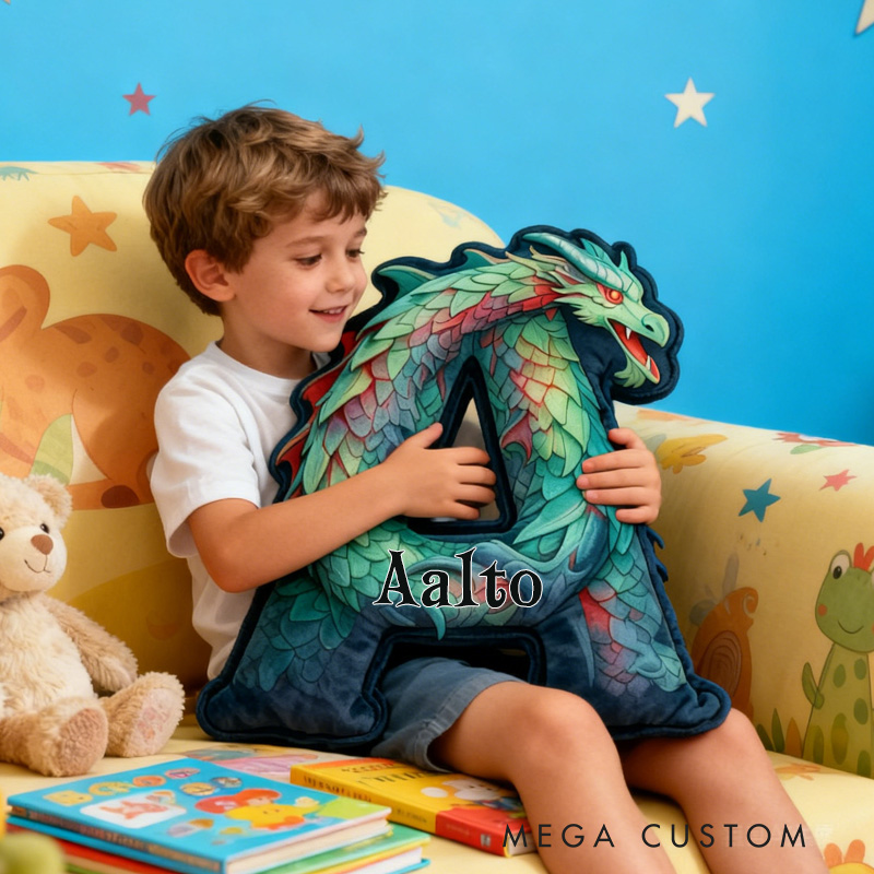 Personalized Dragon Alphabet Throw Pillow Dragon Letter Pillow with Name Book Initial Pillow for Kids Boys Girls Book Lover Christmas Gift