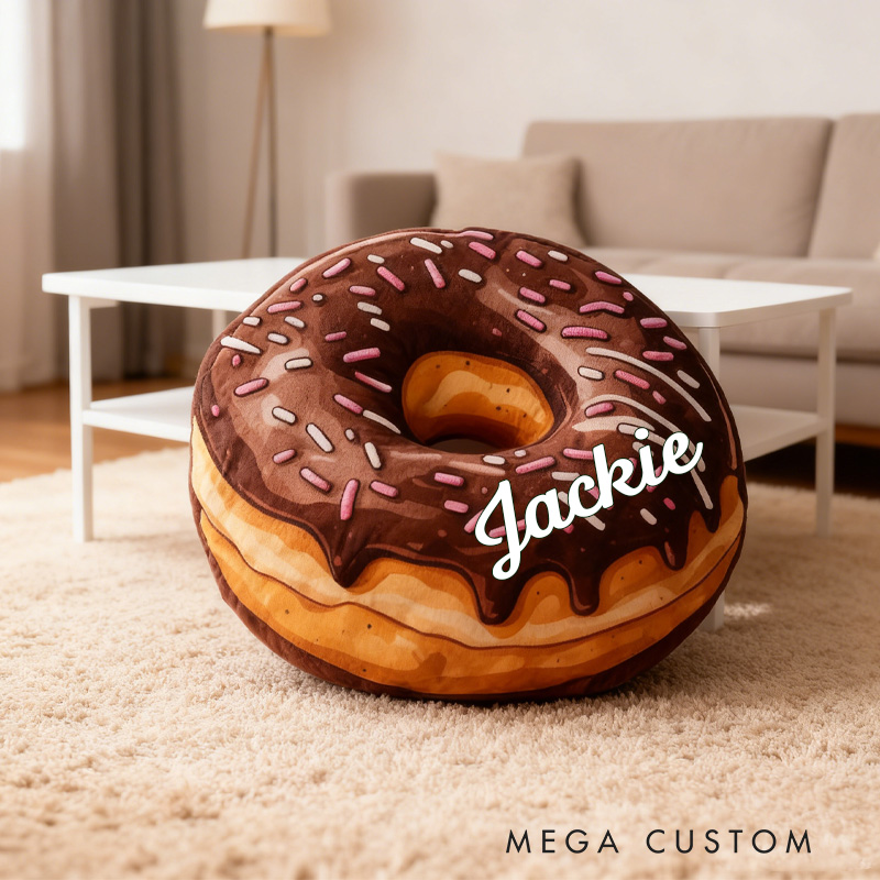 Personalized Doughnut Throw Pillow with Name Dessert Pillow for Kids Girl Baker Christmas Gifts Loving Room Decor