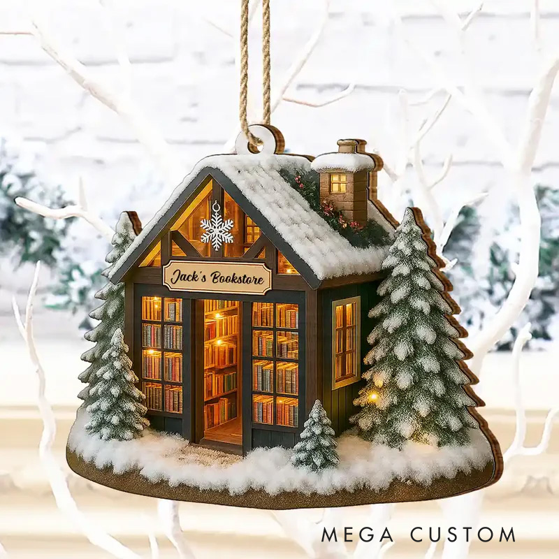 Personalized Bookstore Book Corner Acrylic Ornament with Name Bookish Christmas Ornament Gift for Book Club Librarian Book Lovers