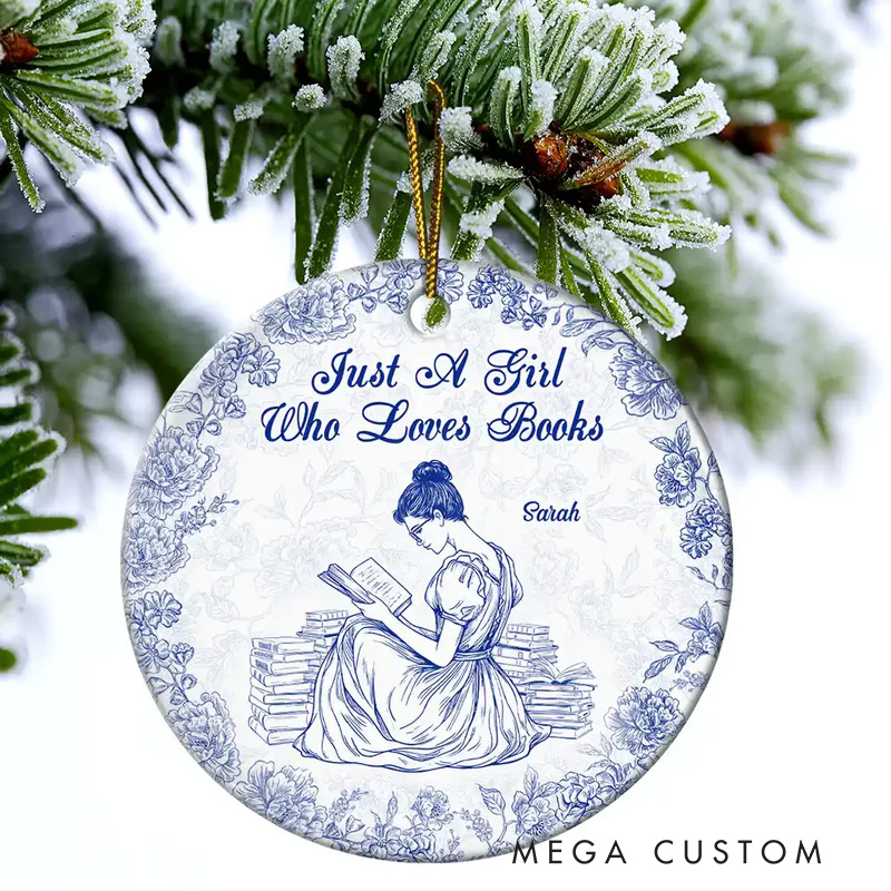 Personalized a Girl Who Loves Books Christmas Ornament Reading Lover Ornament Bookish Ornament for Book Lover Gift Librarian Gift