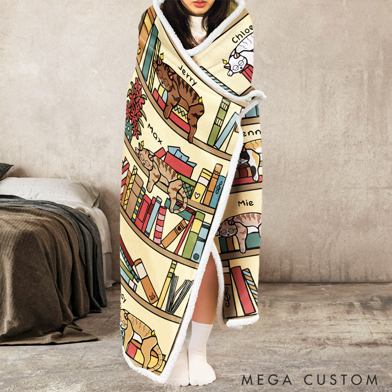 Personalized Bookshelf Blanket Hoodie Custom Wearable Blanket Hoodie with Name for Book Lovers Bookworm Birthday Gift for Bookworm