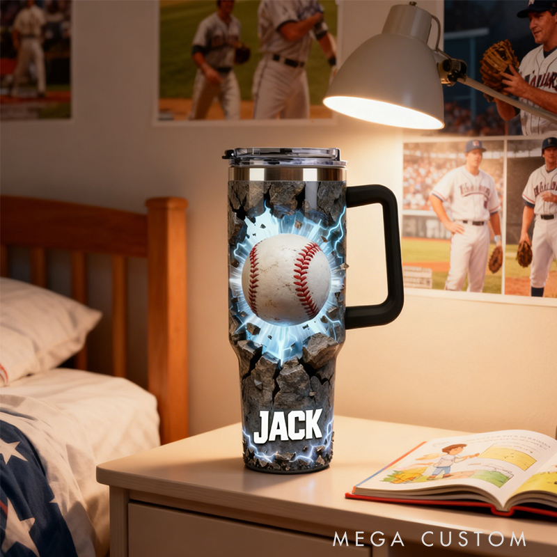 Personalized Baseball Tumbler with Custom Name and Cracked Design for Baseball Lover