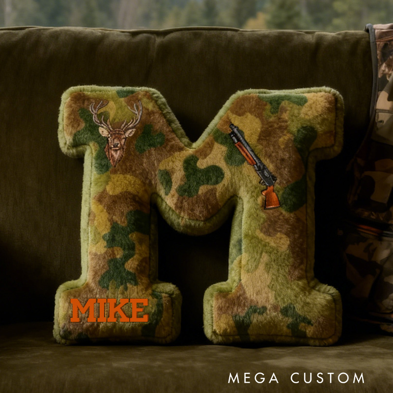 Personalized Camouflage Adventure Initial Pillow  Custom Hunting lover Letters Pillow  Gift for Outdoor hunting