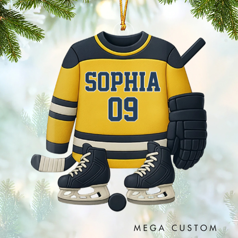 Personalized Acrylic Ice Hockey Christmas Ornament with Custom Name and Jersey Number