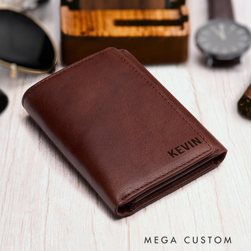 Personalized Leather Wallet with Name Men’s Wallet Custom Wallets for Him Engraved Wallets with Name Trifold Wallet Leather Gift For Him Gift for Husband Boyfriend Father