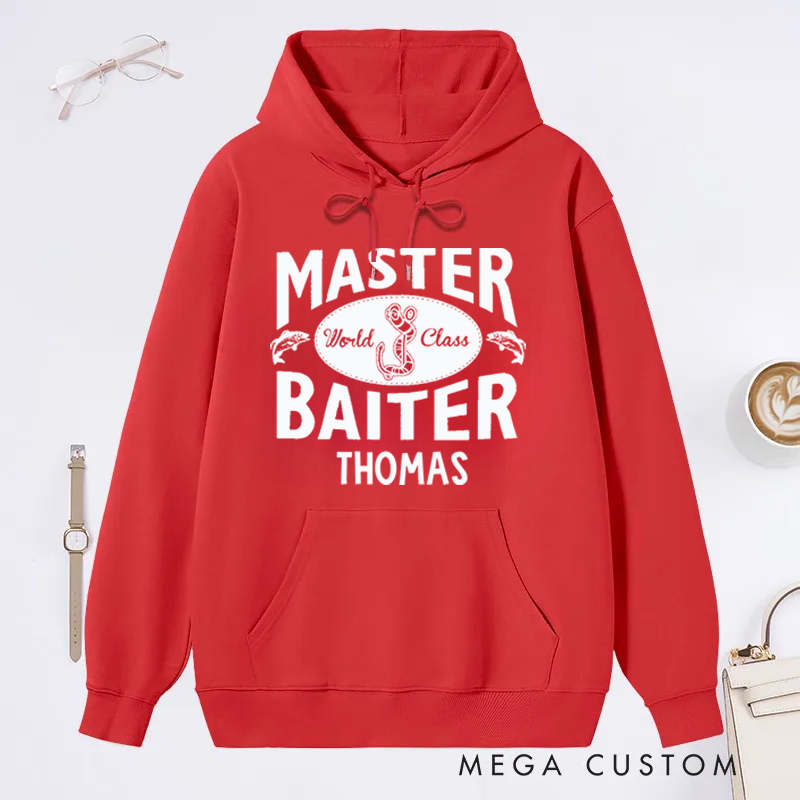 Personalized Fishing Hoodie Master Baiter Design Custom Name Funny Gift for Fishing Enthusiasts Comfortable and Stylish Apparel