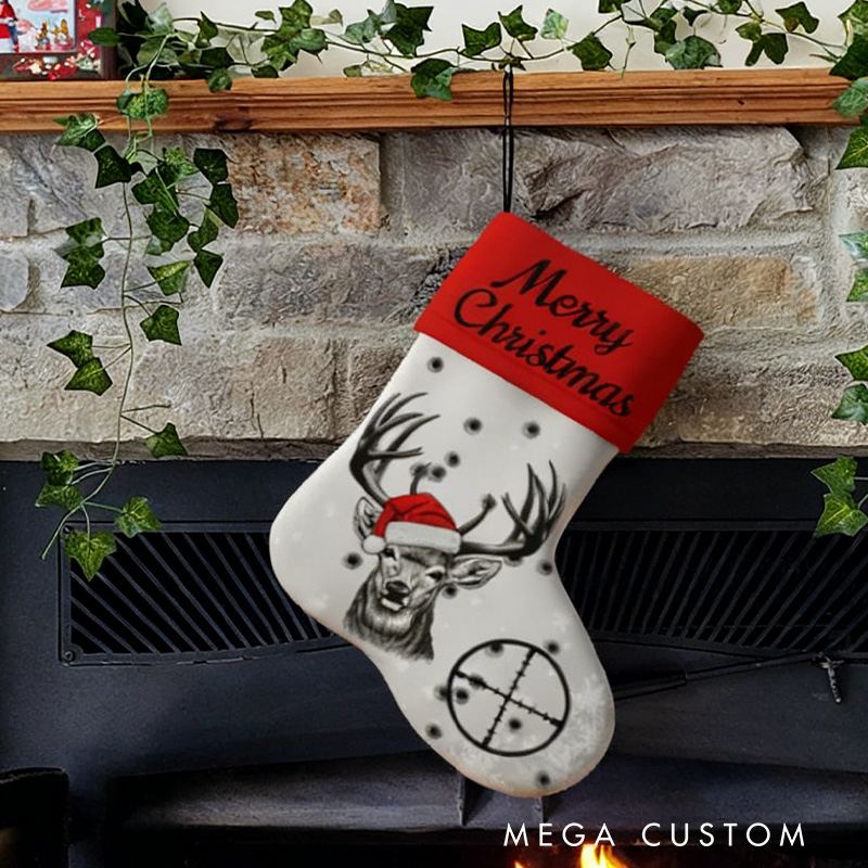 Personalized Hunting Christmas Stocking Buck Deer Xmas Stocking Wildlife Hunters Sack Stocking Christmas Gifts for Outdoor Hunting Lover