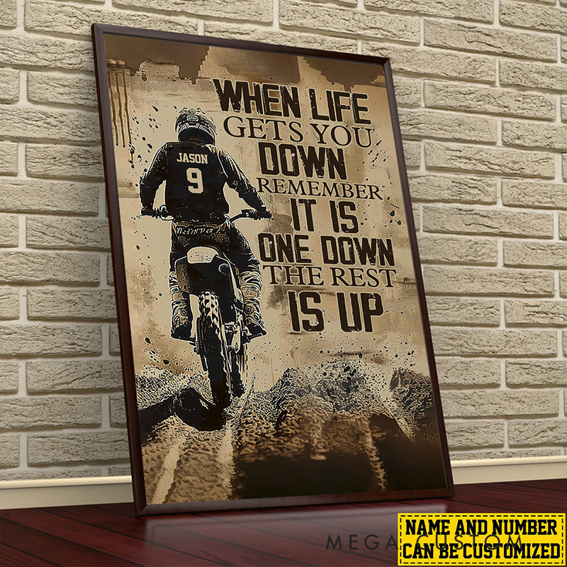 Personalized When Life Gets You Down Personalized Dirt Bike Poster Custom Name and Number Gift for Motocross Lovers
