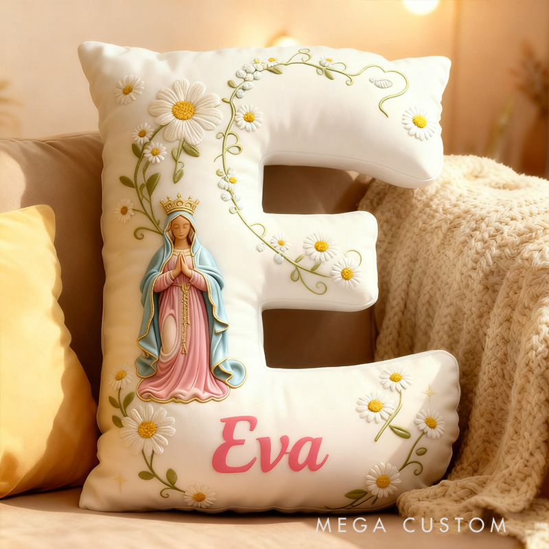 Personalized Virgin Mary Letter Pillow with Custom Name Home Decor  Religious Faith Gift Catholic Gift for Her Daisy Floral  Graphic 3D Print Pillow