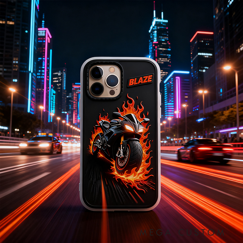 Personalized Motorcycle Flame Phone Case Custom Name and Bike Style Gift for Bikers and Racing Lovers