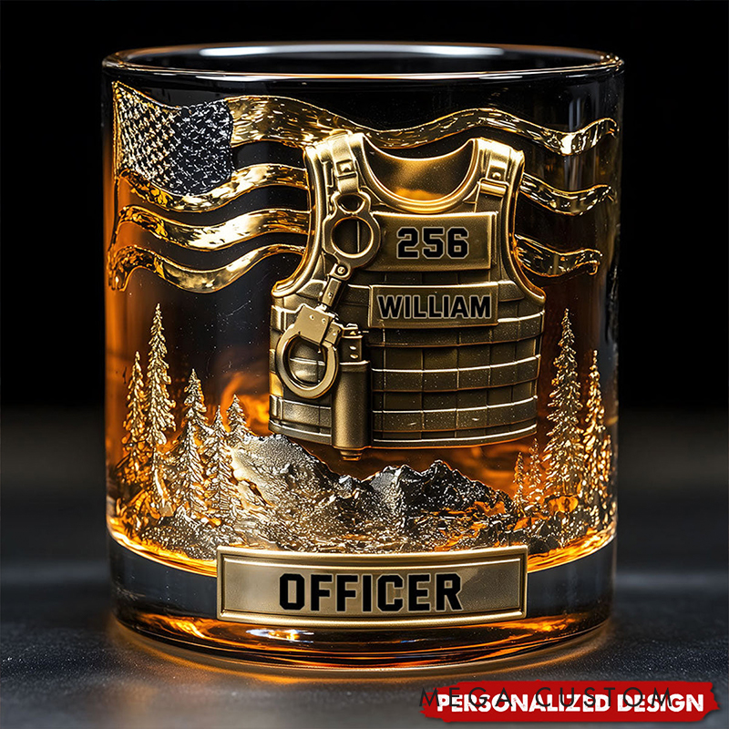 Personalized Serve and Protect Police Officer Whiskey Glass Custom Name and Badge Number Gifts
