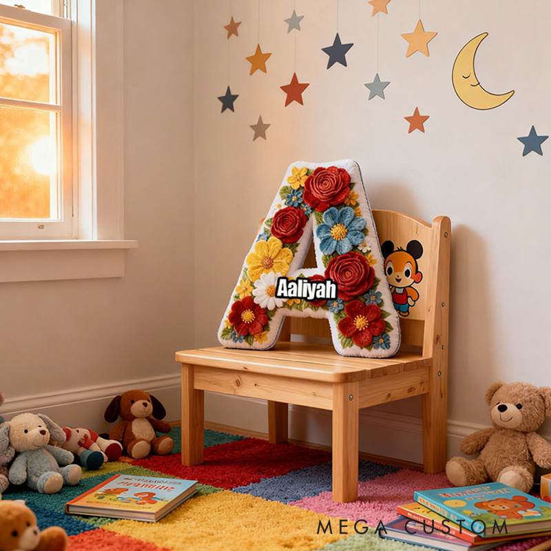 Personalized Name Pillow with Colorful Flowers Decor Beautiful Gift for Kids Gardening Lovers Gift 