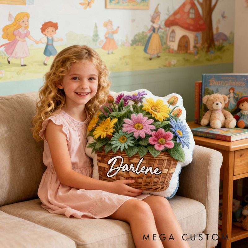 Personalized Name Pillow Flower Baskets Design Elegant Gifts for Children Gardening Lovers Gift