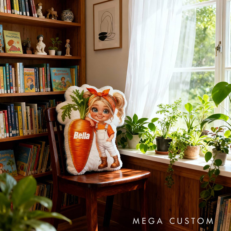 Personalized Carrot Pillow Fun Girl Carrot-Pulling Cushion Children's Room Decoration for Kids Gardening Lovers Gift
