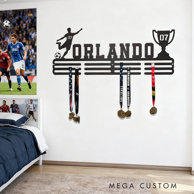Personalized Soccer Medal Holder with Custom Name and Player Design for Soccer Player and Lover