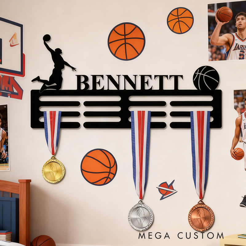 Personalized Basketball Medal Holder with Custom Name and Player Design
