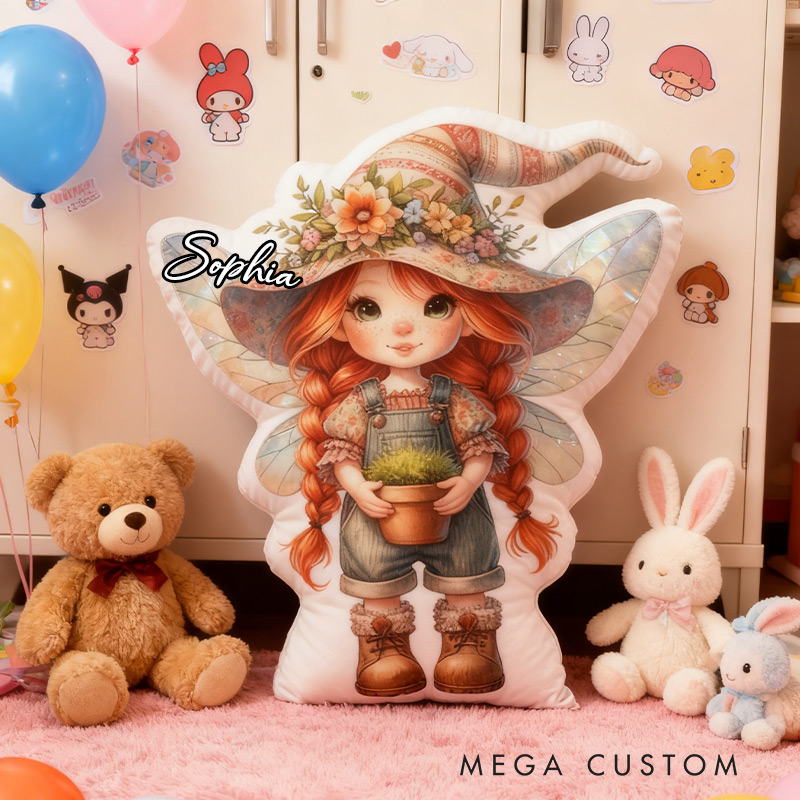 Personalized Ginger Garden Fairy Pillow Fun Girl Pillow with Name for Kids Gardening Lovers Gift