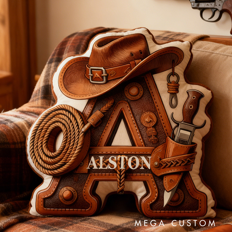 Personalized Western Cowboy Letter Cushion Pillow Wild West Lover Pillow Gift for Him Husband/Boyfriend