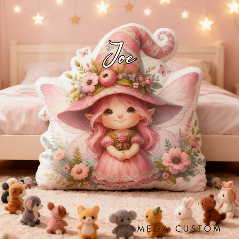 Personalized Fun Girl Pillow Pink Garden Fairy Pillow  with Name Gift for Kids Gardening Lovers Gift