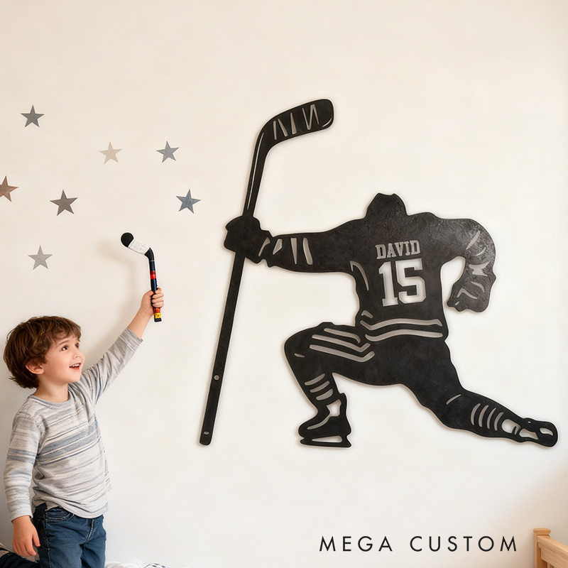 Personalized Hockey Metal Wall Art with Custom Name and Jersey Number for Hockey Lovers