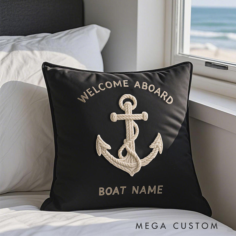 Personalized Nautical Anchor Welcome Pillow with Custom Boat Name Graphic 3D Print Pillow for Travel Lovers
