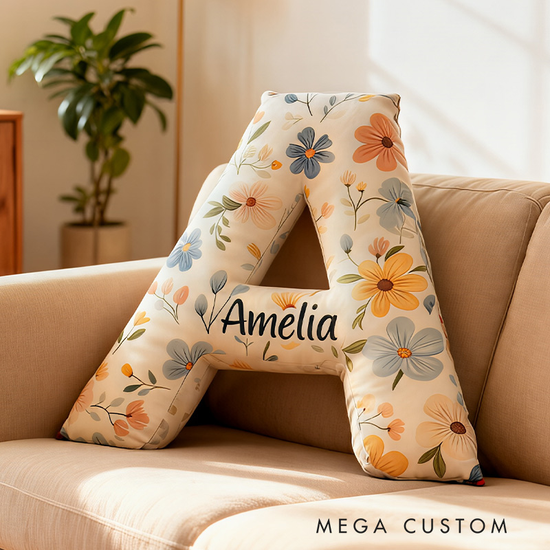 Personalized Letter Pillow Graphic 3D Print Garden Floral Custom Name Pillow Gift for Girls Gardening Lovers Gift 