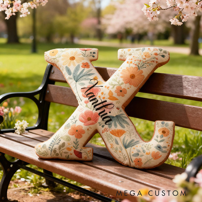 Personalized Letter Pillow Graphic 3D Print Garden Floral Custom Name Pillow Gift for Girls Gardening Lovers Gift 
