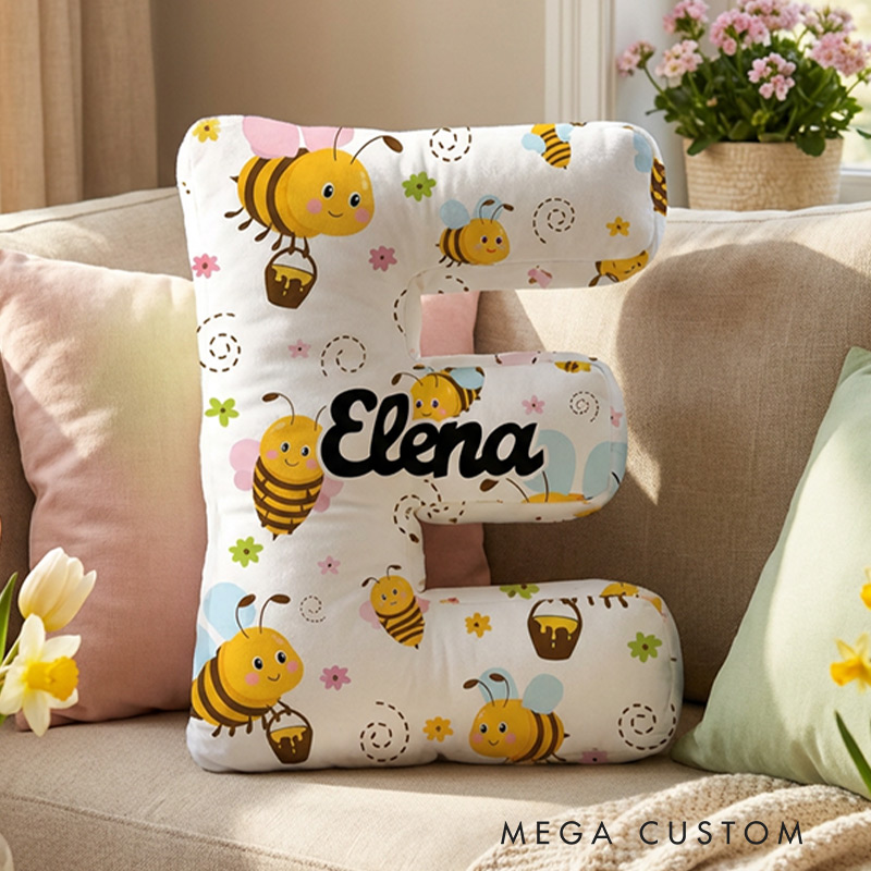 Personalized Letter Pillow with Bee Pattern Custom Name Pillow Wonderful Gift for Children Gardening Lovers Gift 