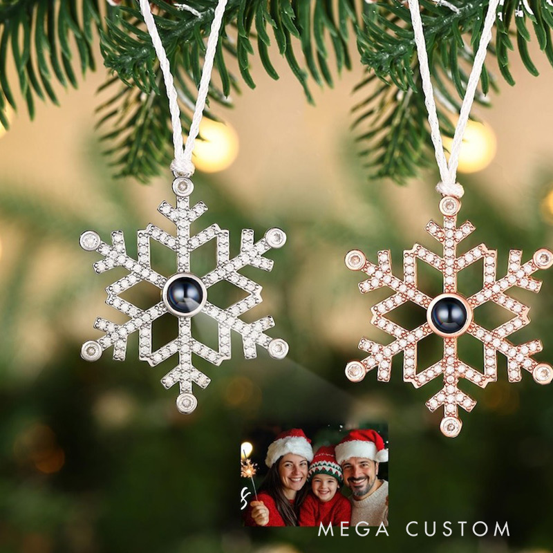 Personalized Family Projection Ornament Christmas Photo Projection Ornament Snowflake Ornament Hanging Tree Decor Memorial Christmas Gift