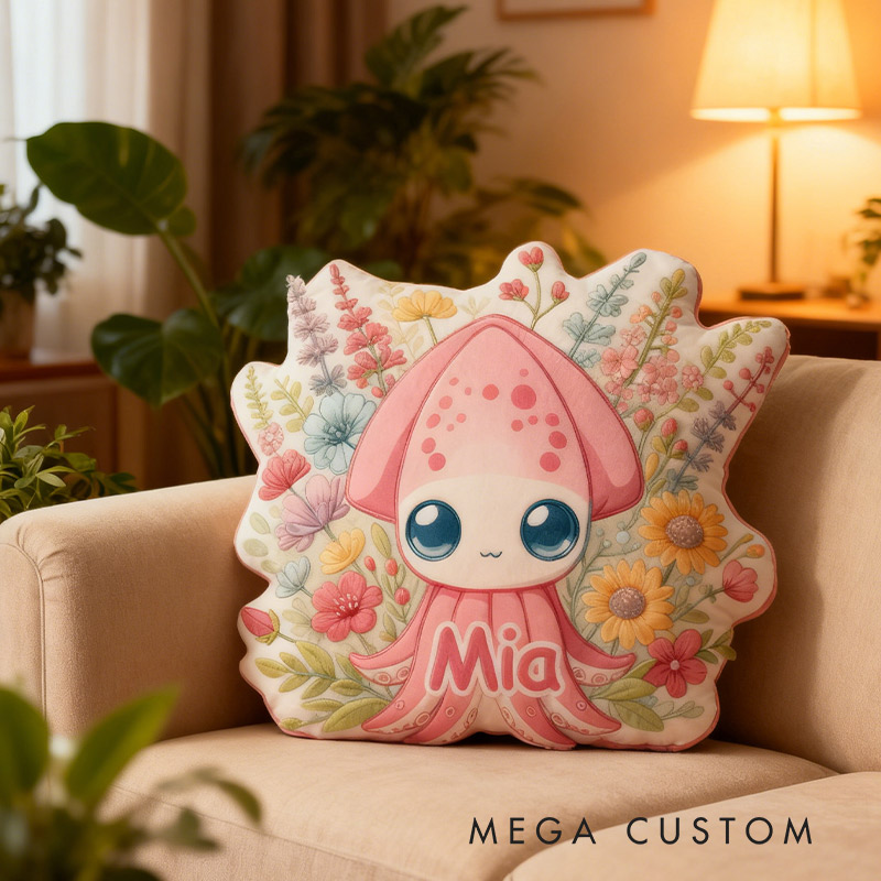 Personalized Garden Bloom Squid Pillow with Custom Name Graphic 3D Print Pillow for Gardening Lovers