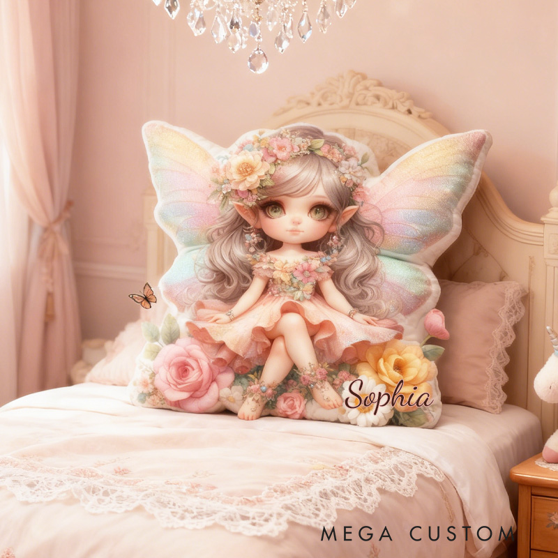 Personalized Cute Pink Fairy Throw Pillow Garden Fairy Pillow with Name for Kids Girl Boy Gardener Christmas Gifts Loving Room Decor